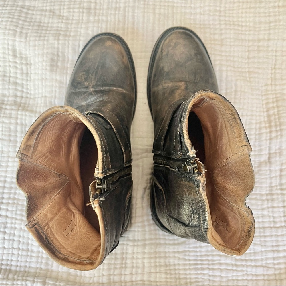 Bed Stu | Burnished Brown Double Buckle Harness Moto Boots Booties - Picture 10 of 10